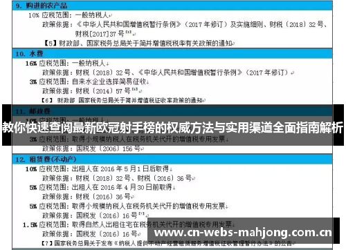 教你快速查阅最新欧冠射手榜的权威方法与实用渠道全面指南解析 教你快速查阅最新欧冠射手榜的权威方法与实用渠道全面指南解析
